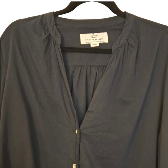 Birds of Paradis California Button Front Blouse Blue Boho Chic Top Size L - Picture 4 of 13